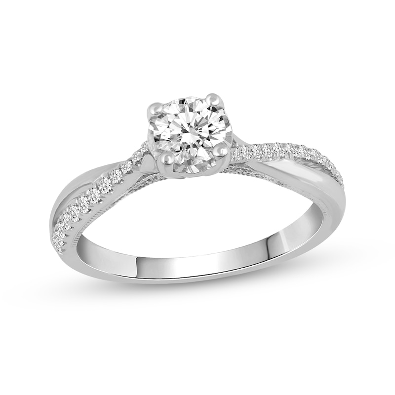 0.55 CT. T.W. Diamond Twist Shank Engagement Ring in 14K White Gold|Peoples Jewellers