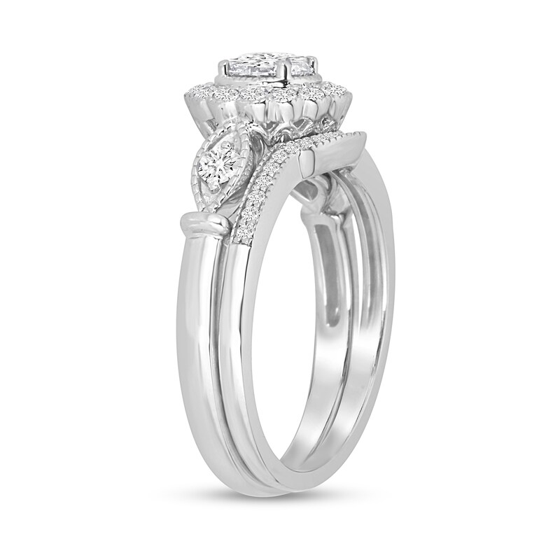 Main Image 2 of 0.90 CT. T.W. Diamond Flower Frame Marquise-Shaped Collar Bridal Set in 14K White Gold