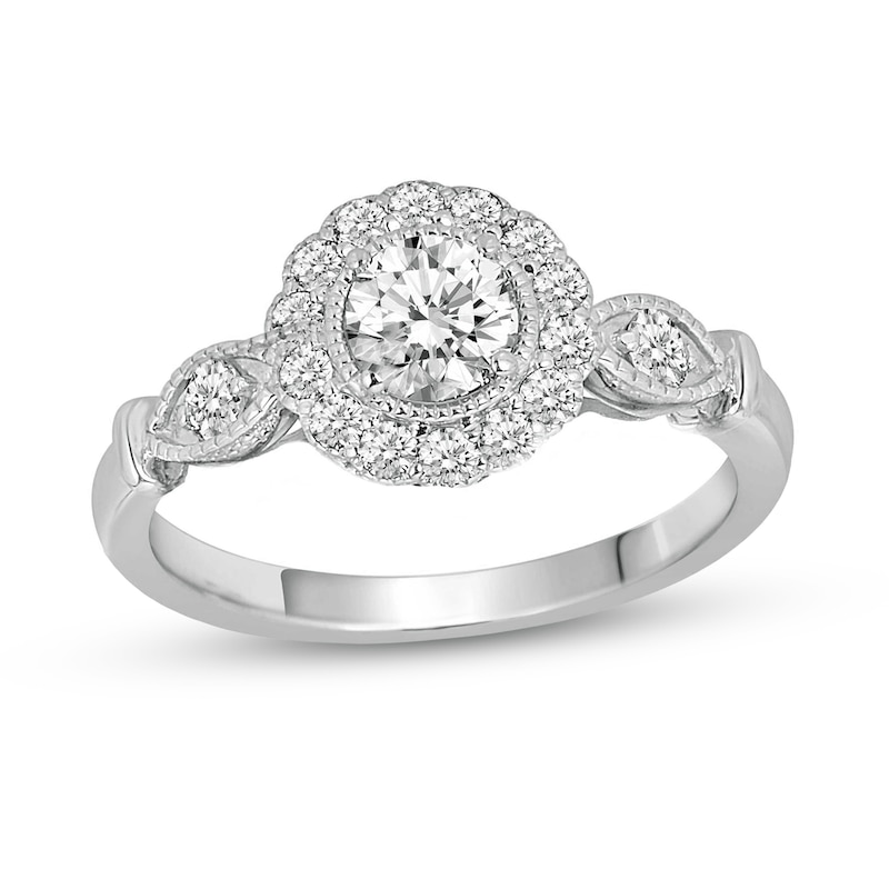 0.90 CT. T.W. Diamond Flower Frame Marquise-Shaped Collar Bridal Set in 14K White Gold