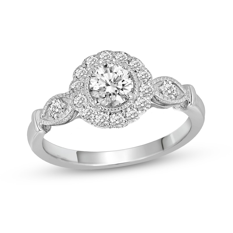 0.90 CT. T.W. Diamond Flower Frame Marquise-Shaped Collar Bridal Set in 14K White Gold