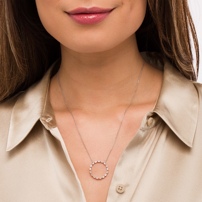 Main Image 3 of Marilyn Monroe™ Collection 0.50 CT. T.W. Baguette Diamond Circle Necklace in 10K White Gold