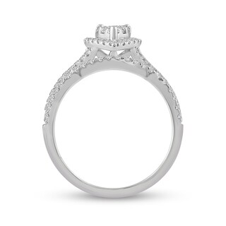 0.72 CT. T.W. Composite Pear-Shaped Diamond Frame Twist Shank Bridal Set in 14K White Gold