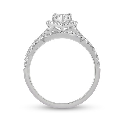 0.72 CT. T.W. Composite Pear-Shaped Diamond Frame Twist Shank Bridal Set in 14K White Gold