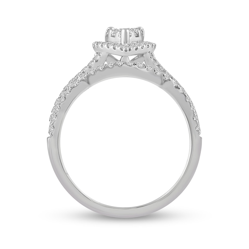 0.72 CT. T.W. Composite Pear-Shaped Diamond Frame Twist Shank Bridal Set in 14K White Gold