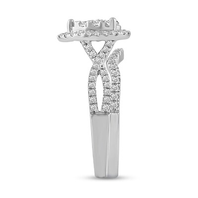 0.72 CT. T.W. Composite Pear-Shaped Diamond Frame Twist Shank Bridal Set in 14K White Gold