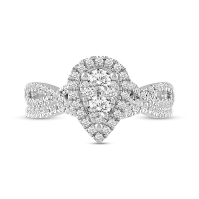 0.72 CT. T.W. Composite Pear-Shaped Diamond Frame Twist Shank Bridal Set in 14K White Gold