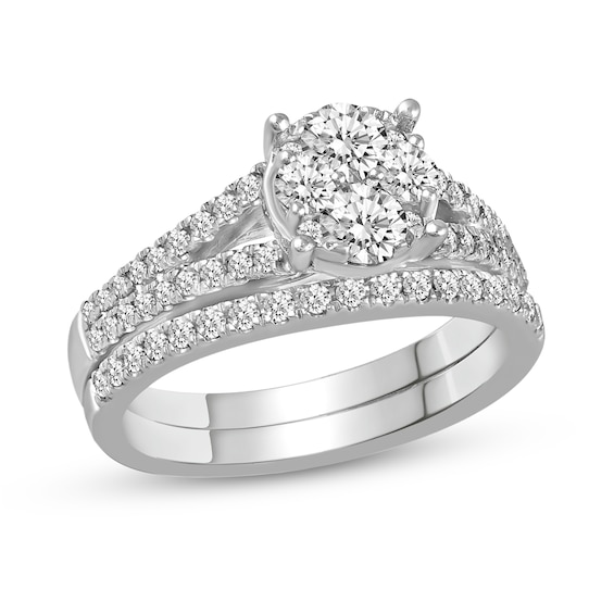 0.95 CT. T.W. Composite Diamond Split Shank Bridal Set in 14K White Gold