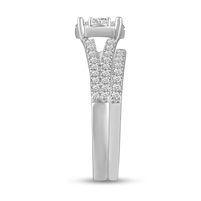 0.95 CT. T.W. Composite Diamond Split Shank Bridal Set in 14K White Gold