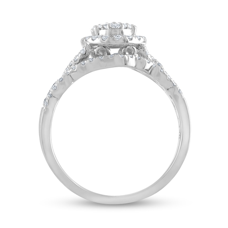 1.37 CT. T.W. Composite Oval Diamond Three Piece Twist Shank Bridal Set in 14K White Gold