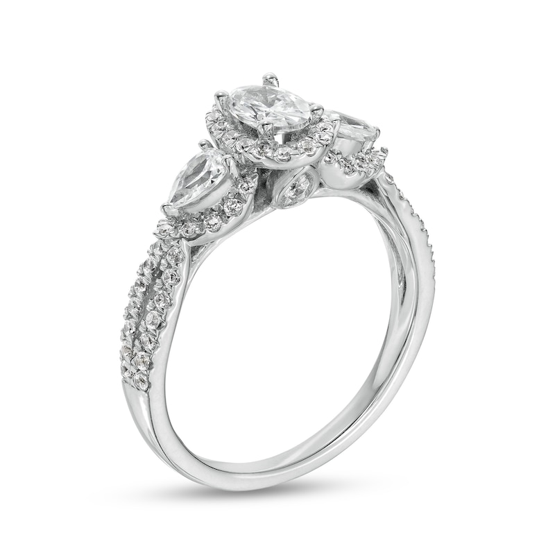 1.00 CT. T.W. Oval Diamond Frame Past Present Future® Twist Shank Engagement Ring in 14K White Gold (I/I1)