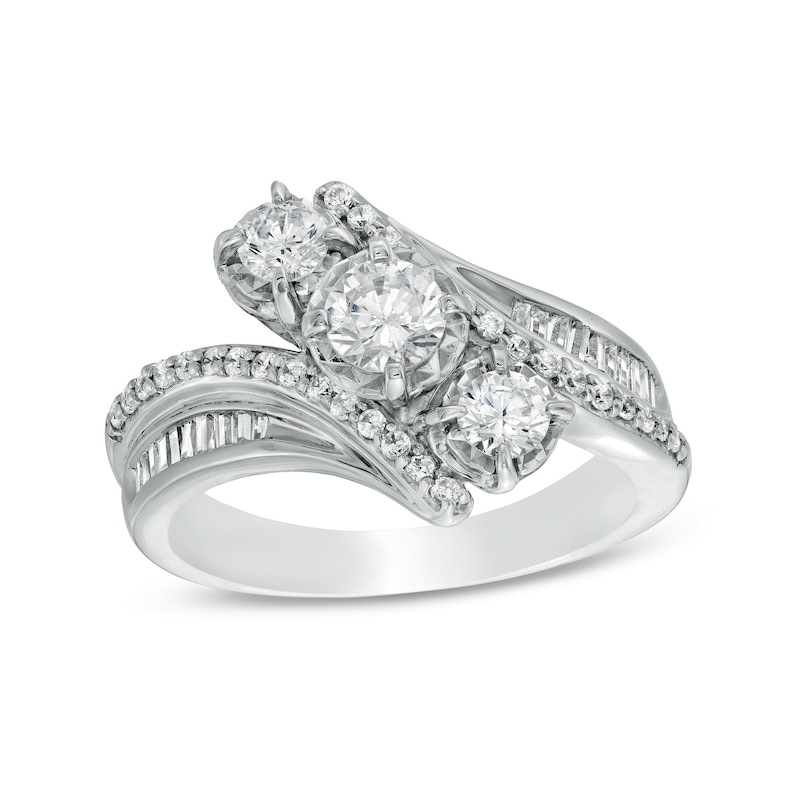 1.00 CT. T.W. Diamond Bypass Past Present Future® Engagement Ring in 14K White Gold (I/I2)