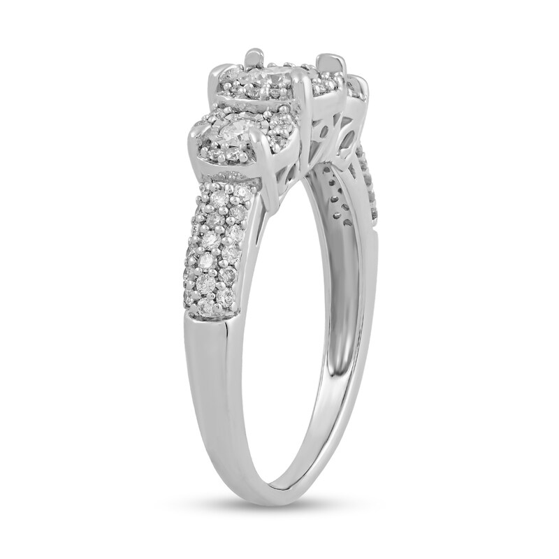 0.50 CT. T.W. Diamond Frame Three Stone Ring in Sterling Silver