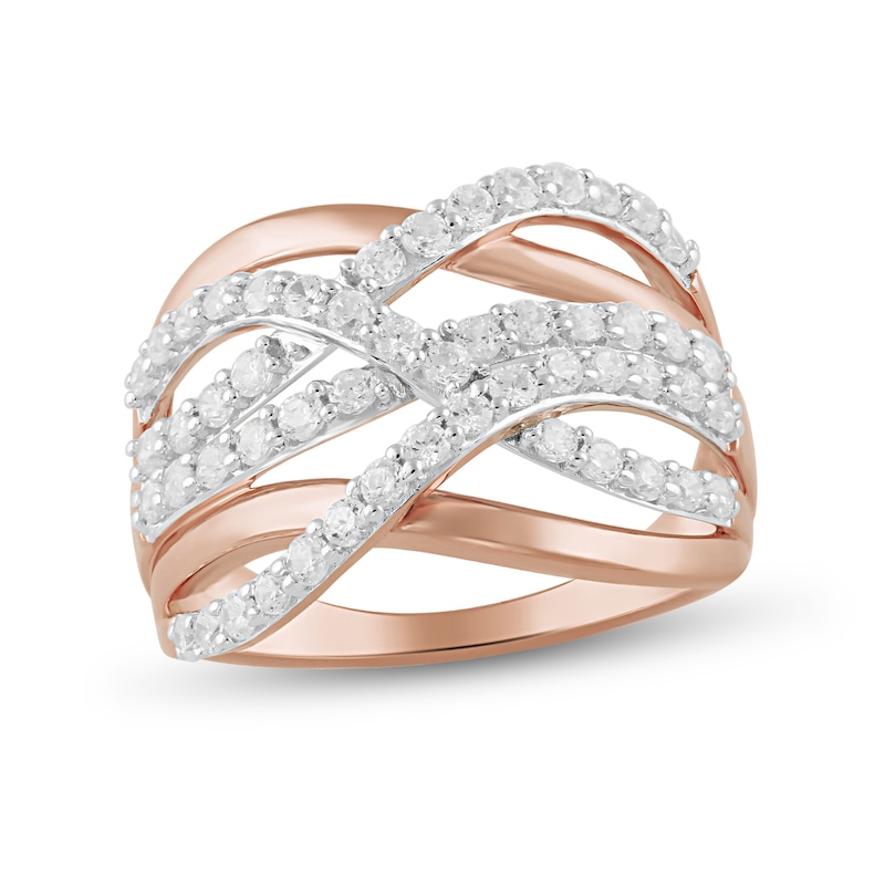 1.00 CT. T.W. Diamond Multi-Row Crossover Ring in 10K Rose Gold