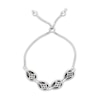 Thumbnail Image 1 of Sideways Pear-Shaped Onyx with Diamond-Cut Beaded Cross Overlay Vintage-Style Bolo Bracelet in Sterling Silver - 10"