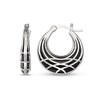 Thumbnail Image 1 of Black Onyx with Diamond-Cut Abstract Lattice Cage Graduated Huggie Hoop Earrings in Sterling Silver