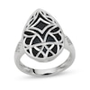 Thumbnail Image 1 of Pear-Shaped Black Onyx Bead Frame with Diamond-Cut Art Deco Overlay Vintage-Style Ring in Sterling Silver - Size 7