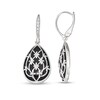 Thumbnail Image 1 of Pear-Shaped Black Onyx Bead Frame with Diamond-Cut Floral Lattice Overlay Vintage-Style Drop Earrings in Sterling Silver