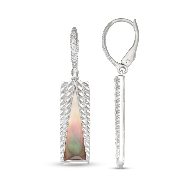 Rectangular Black Mother-of-Pearl with Diamond-Cut Beaded Geometric Drop Earrings in Sterling Silver|Peoples Jewellers