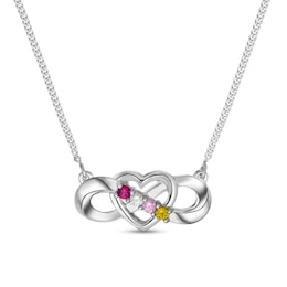 Mother's Gemstone Intertwined Infinity and Heart Necklace (3-7 Stones)