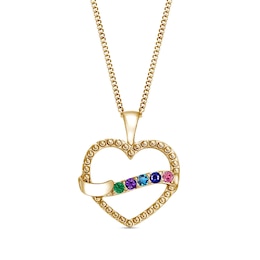 Gemstone Banner Beaded Heart Pendant (1-7 Stones)