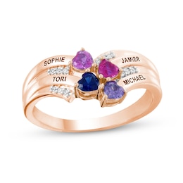Heart-Shaped Gemstone and Diamond Accent Engravable Contour Ring (2-4 Stones and Lines)