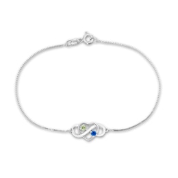 Gemstone Intertwined Infinity and Heart Bracelet (2 Stones) - 7.5"