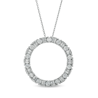 Marilyn Monroe™ Collection 0.95 CT. T.W. Baguette and Round Diamond Circle Pendant in 10K White Gold