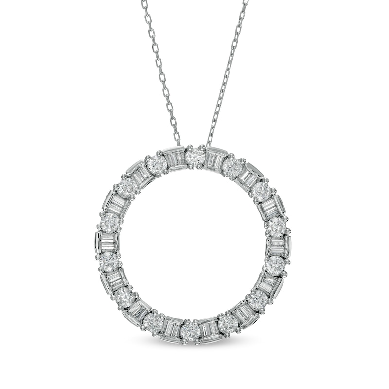 Marilyn Monroe™ Collection 0.95 CT. T.W. Baguette and Round Diamond Circle Pendant in 10K White Gold