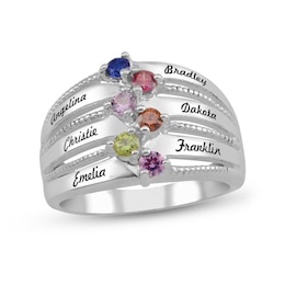 Mother's Gemstone Engravable Family Ring (6 Stones and Lines)