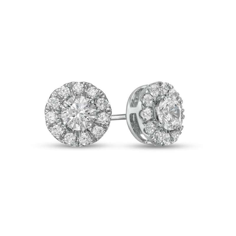 Main Image 1 of 1.00 CT. T.W. Certified Lab-Grown Diamond Frame Stud Earrings in 14K White Gold (F/SI2)