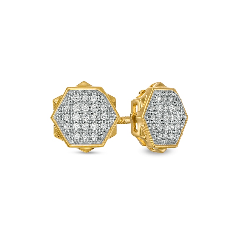 Men's 0.12 CT. T.W. Composite Diamond Double Hexagon Stud Earrings in 10K Gold|Peoples Jewellers