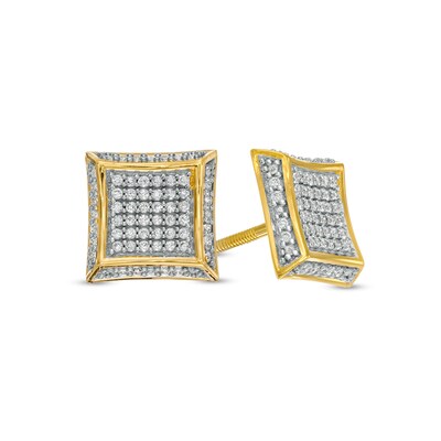 Men's 0.25 CT. T.W. Composite Diamond Concave Square Stud Earrings in 10K Gold