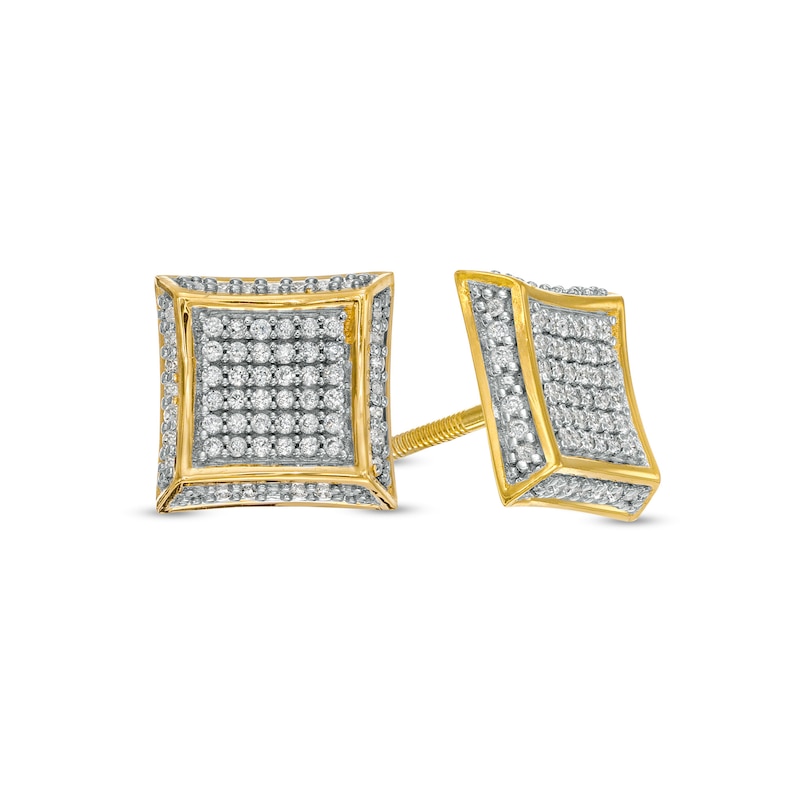 Men's 0.25 CT. T.W. Composite Diamond Concave Square Stud Earrings in 10K Gold|Peoples Jewellers