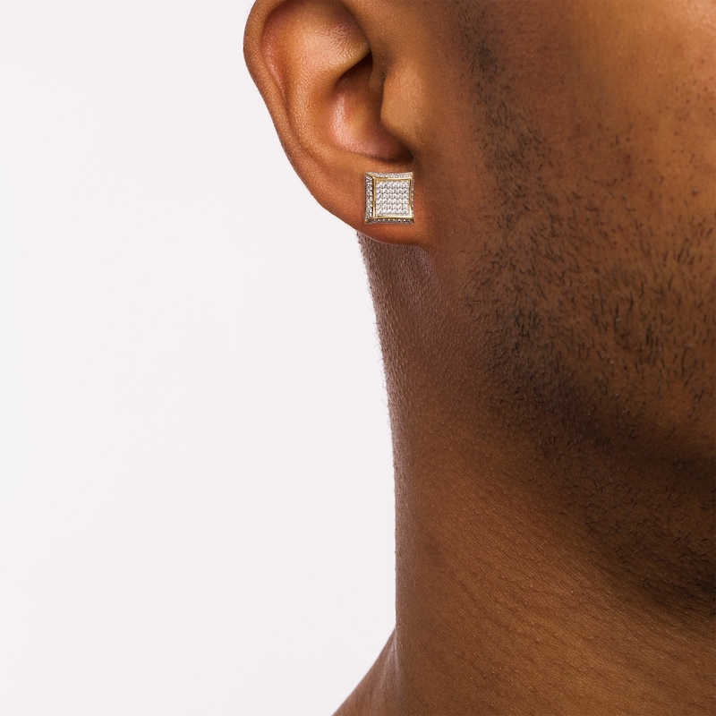 Main Image 2 of Men's 0.25 CT. T.W. Composite Diamond Concave Square Stud Earrings in 10K Gold