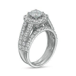 2.50 CT. T.W. Diamond Frame Split Shank Bridal Set in 14K White Gold (I/I2)