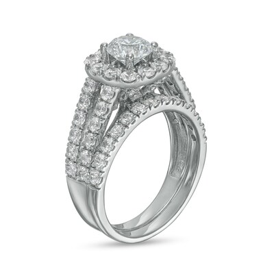 2.50 CT. T.W. Diamond Frame Split Shank Bridal Set in 14K White Gold (I/I2)
