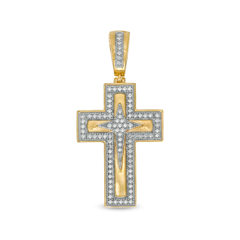 Men's 0.25 CT. T.W. Diamond Stacked Multi-Style Cross Necklace Charm in 10K Gold|Peoples Jewellers