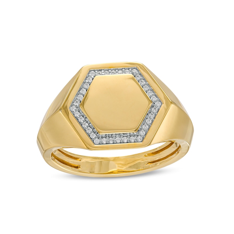 Men's 0.10 CT. T.W. Diamond Hexagon Signet Ring in 10K Gold