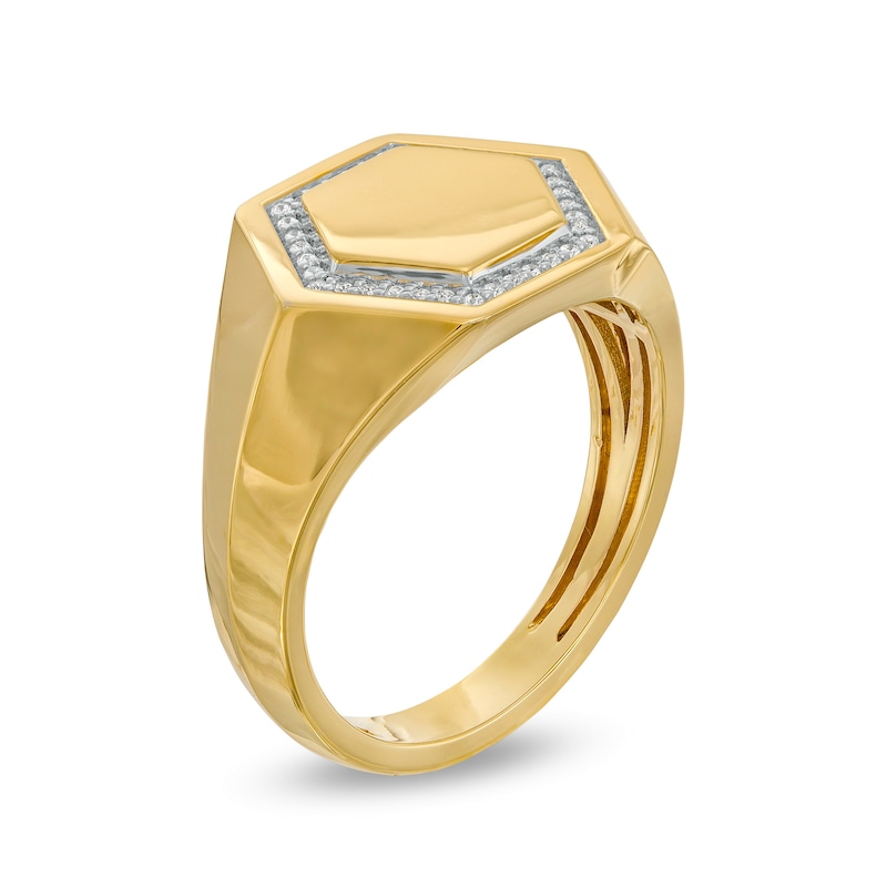 Men's 0.10 CT. T.W. Diamond Hexagon Signet Ring in 10K Gold