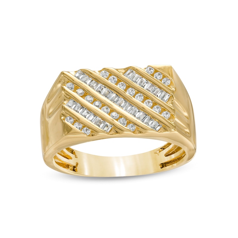 Men's 0.50 CT. T.W. Diamond Slanted Multi-Row Square-Top Ring in 10K Gold - Size 10