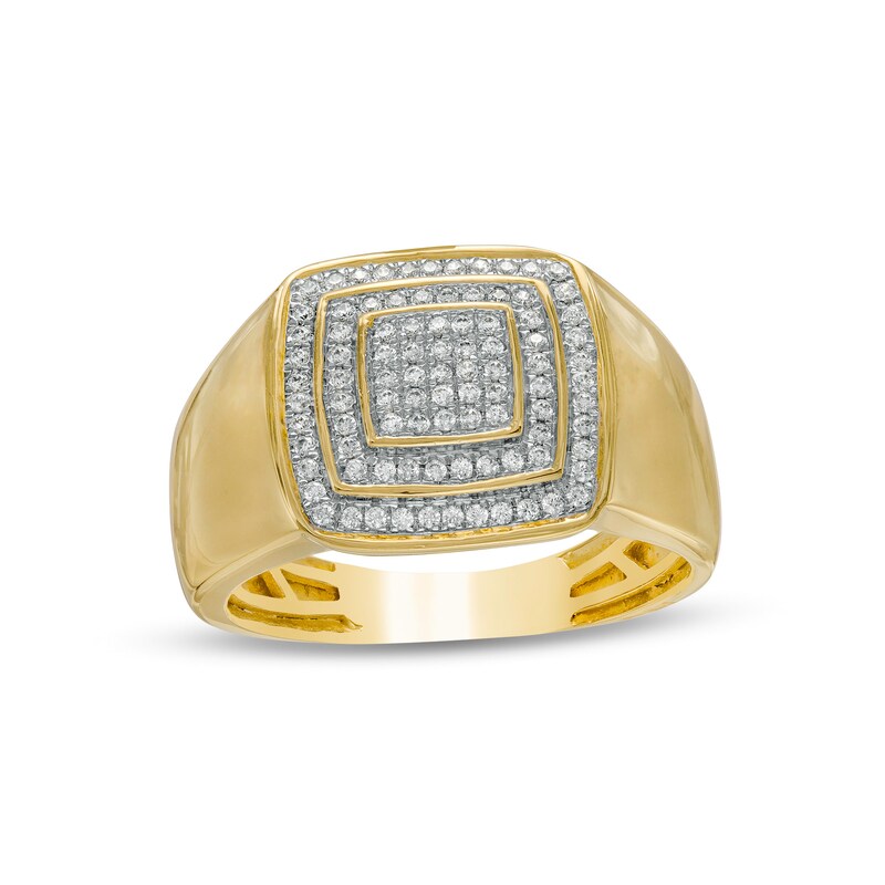 Men's 0.33 CT. T.W. Composite Cushion Diamond Stacked Double Frame Ring in 10K Gold