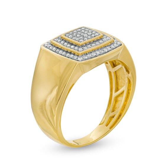 Men's 0.33 CT. T.W. Composite Cushion Diamond Stacked Double Frame Ring in 10K Gold