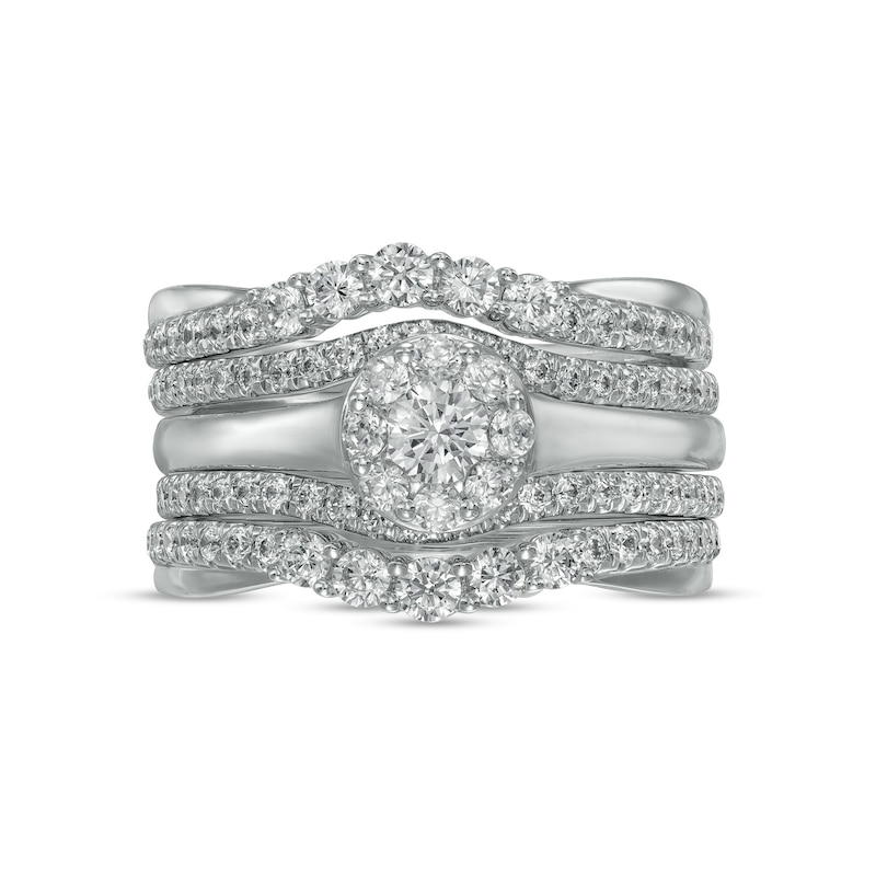 1.33 CT. T.W. Diamond Frame Five Piece Contour Bridal Set in 10K White Gold (I/I2)