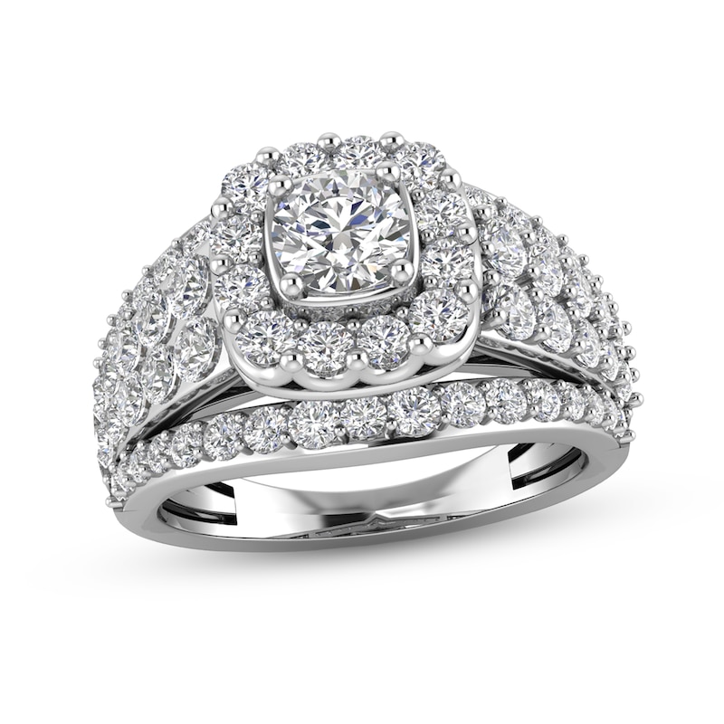 2.00 CT. T.W. Diamond Cushion-Shaped Frame Multi-Row Engagement Ring in 14K White Gold