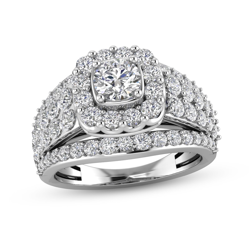 CT. T.W. Diamond Cushion-Shaped Frame Multi-Row Engagement Ring in 14K White Gold