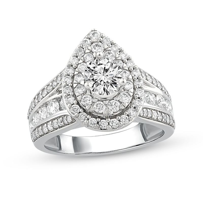 1.50 CT. T.W. Diamond Double Pear-Shaped Frame Multi-Row Engagement Ring in 14K White Gold