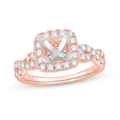 0.58 CT. T.W. Diamond Cushion-Shaped Frame Twist Shank Semi-Mount in 14K Rose Gold