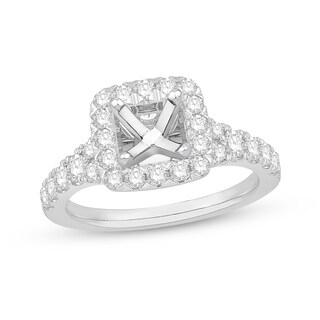 0.82 CT. T.W. Diamond Cushion-Shaped Frame Tri-Sides Semi-Mount in 14K White Gold