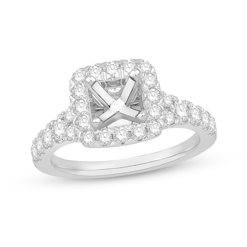0.82 CT. T.W. Diamond Cushion-Shaped Frame Tri-Sides Semi-Mount in 14K White Gold