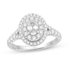 1.23 CT. T.W. Oval Diamond Double Frame Split Shank Engagement Ring in 14K White Gold